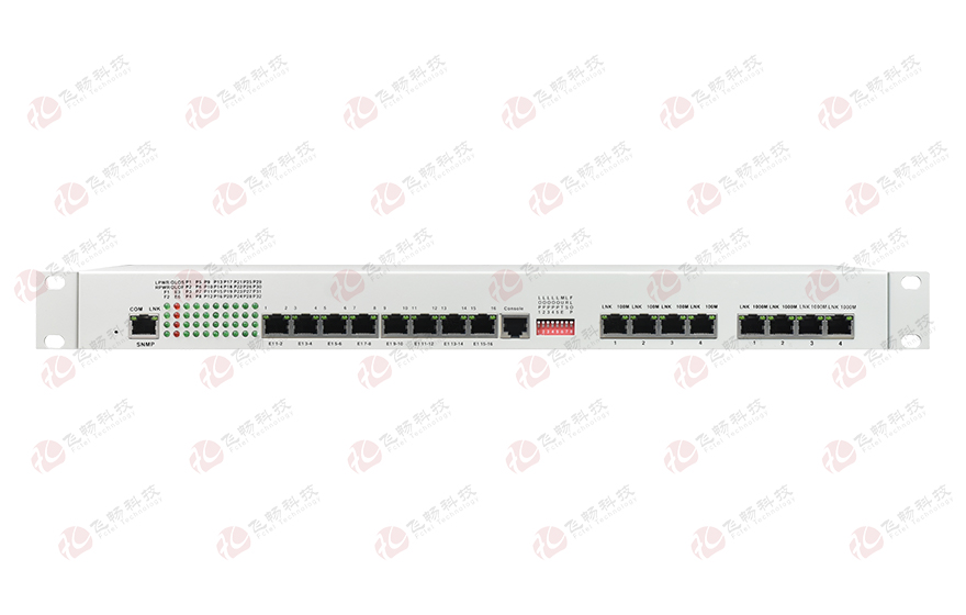 飛暢科技-32路電話+16E1+4FE+4GE+2路數(shù)據(jù)+SNMP+console（19英寸，物理隔離）電話光端機